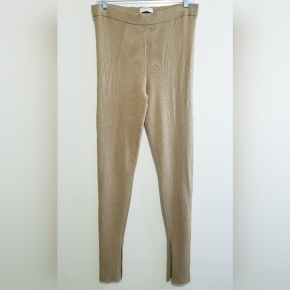 Aritzia Babaton Tan High Rise Side Slit Hem Ribbed Pants - Picture 4 of 9